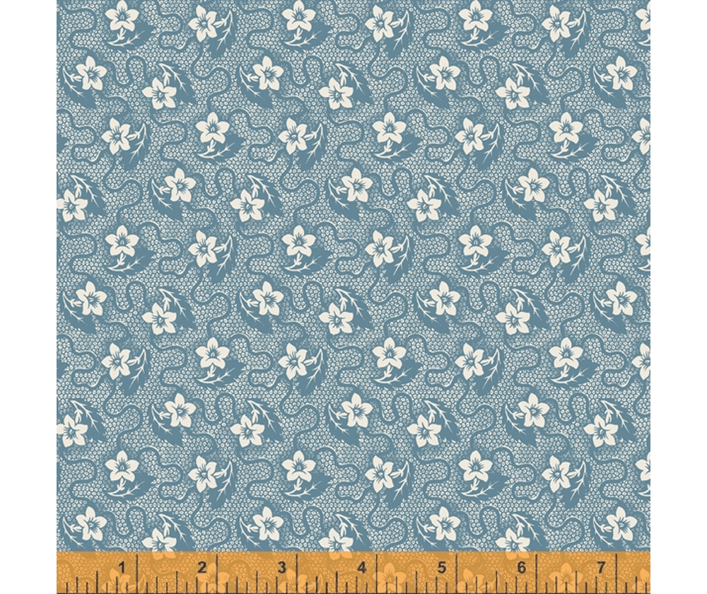 Ткань хлопок для пэчворка для одежды голубой, цветы, Windham Fabrics (арт. 52566-3)