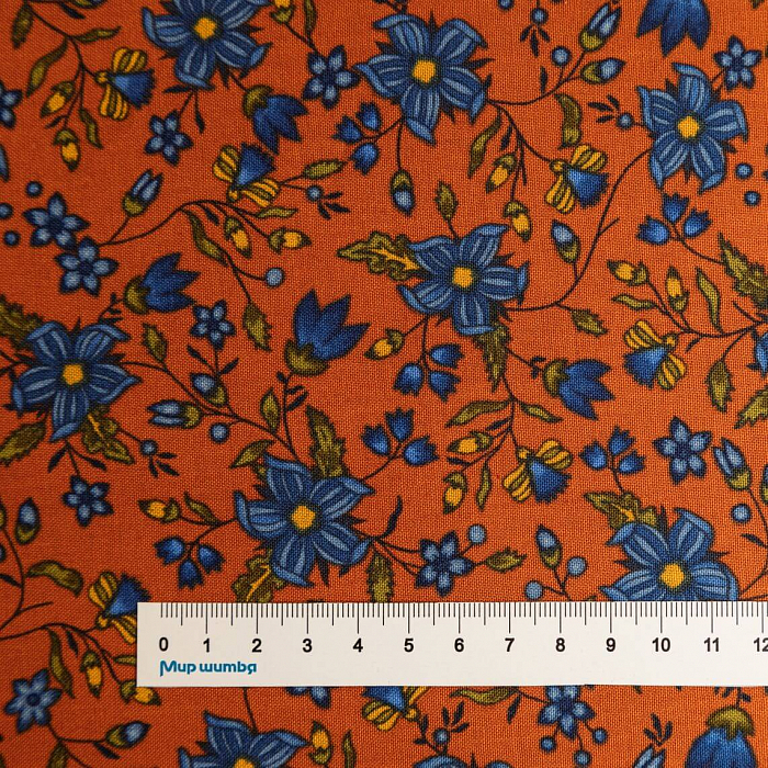 Ткань хлопок для пэчворка для одежды оранжевый, цветы, Windham Fabrics (арт. AL-12336)